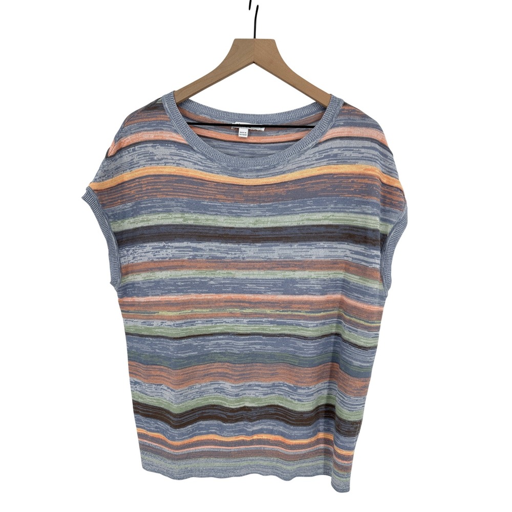 Chicos Sweater Womens L 2 Blue Multi Color Stripe Space Dye Knit Sleeveless